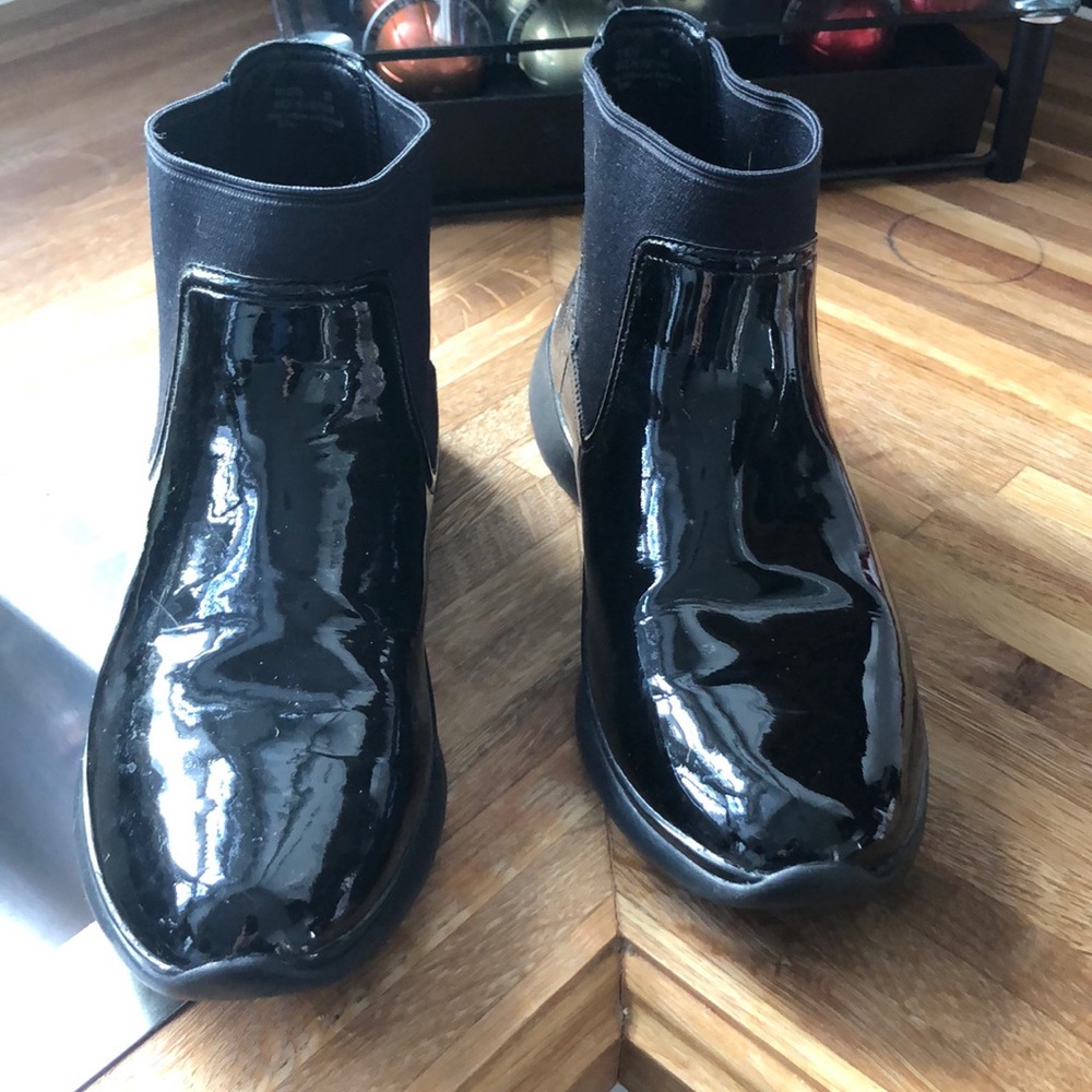 Black patent leather booties